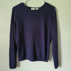 Kim Rogers Signature Blue Sweater Women's Medium Navy Cable Knit Long Sleeve